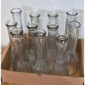 Vintage Clear Glass Bud Vases Ribbed Design Lot 11 Flower Holder Decor